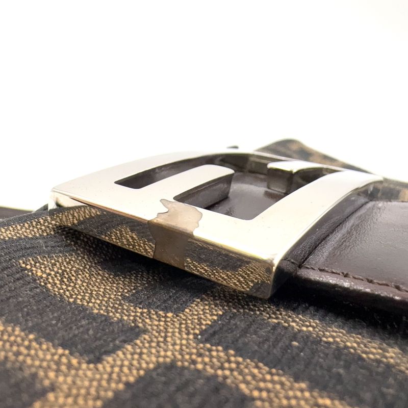 Fendi Zucca Pattern Square Leather × Canvas Brown × Beige Handbag Silver
