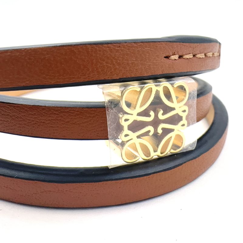 Loewe Twist Leather Brown Bracelet -bangle Gold