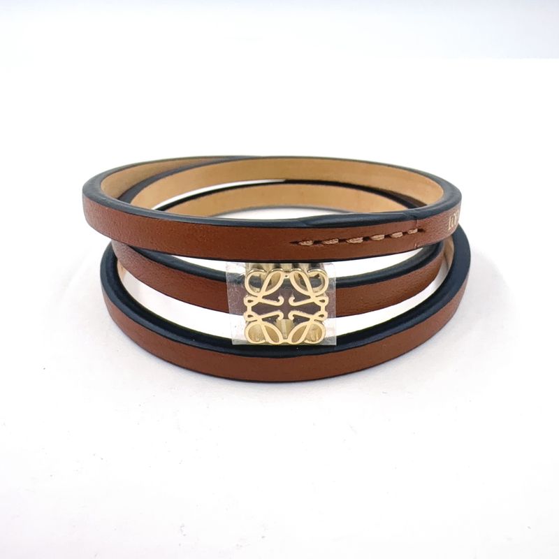 Loewe Twist Leather Brown Bracelet -bangle Gold