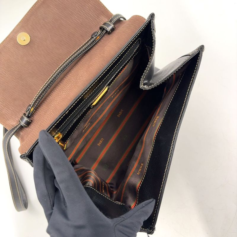 Loewe Twist Handle 2WAY Shoulder Bag Leather Brown X Black Handbag Gold