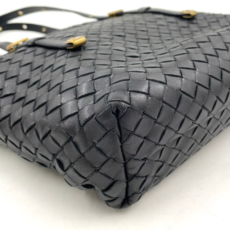 Bottega Veneta Intrecciato Leather Black Tote Bag Gold 162937