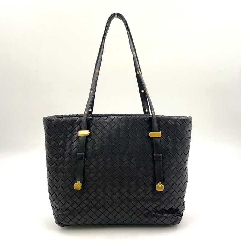 Bottega Veneta Intrecciato Leather Black Tote Bag Gold 162937