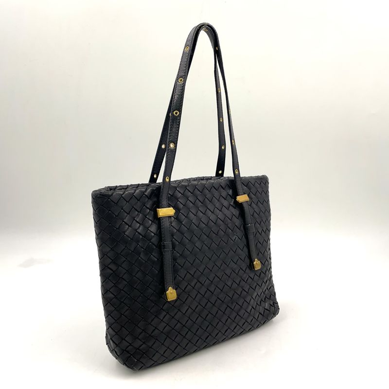 Bottega Veneta Intrecciato Leather Black Tote Bag Gold 162937