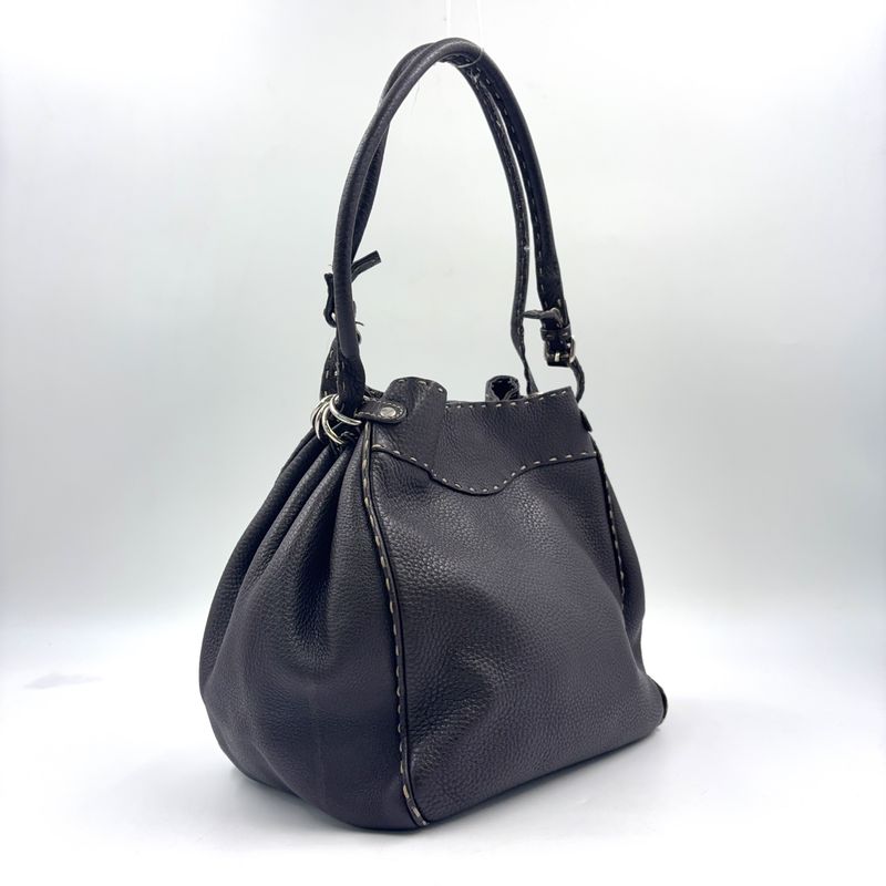 Fendi Selleria Line Leather Gold Handbag Silver- 8br489