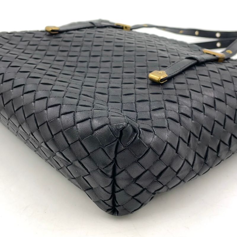 Bottega Veneta Intrecciato Leather Black Tote Bag Gold 162937