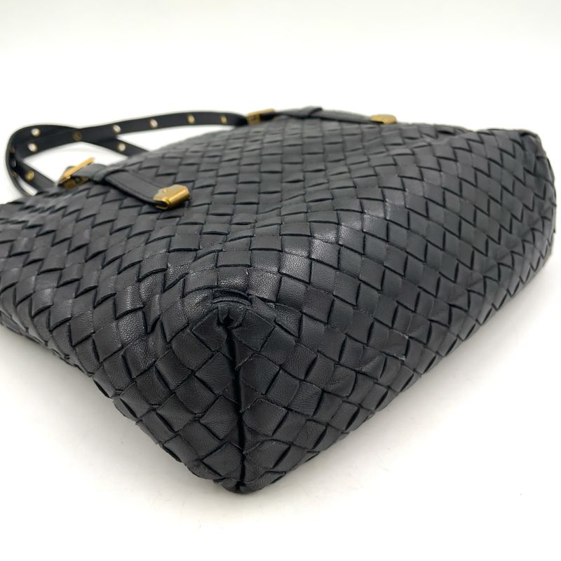 Bottega Veneta Intrecciato Leather Black Tote Bag Gold 162937