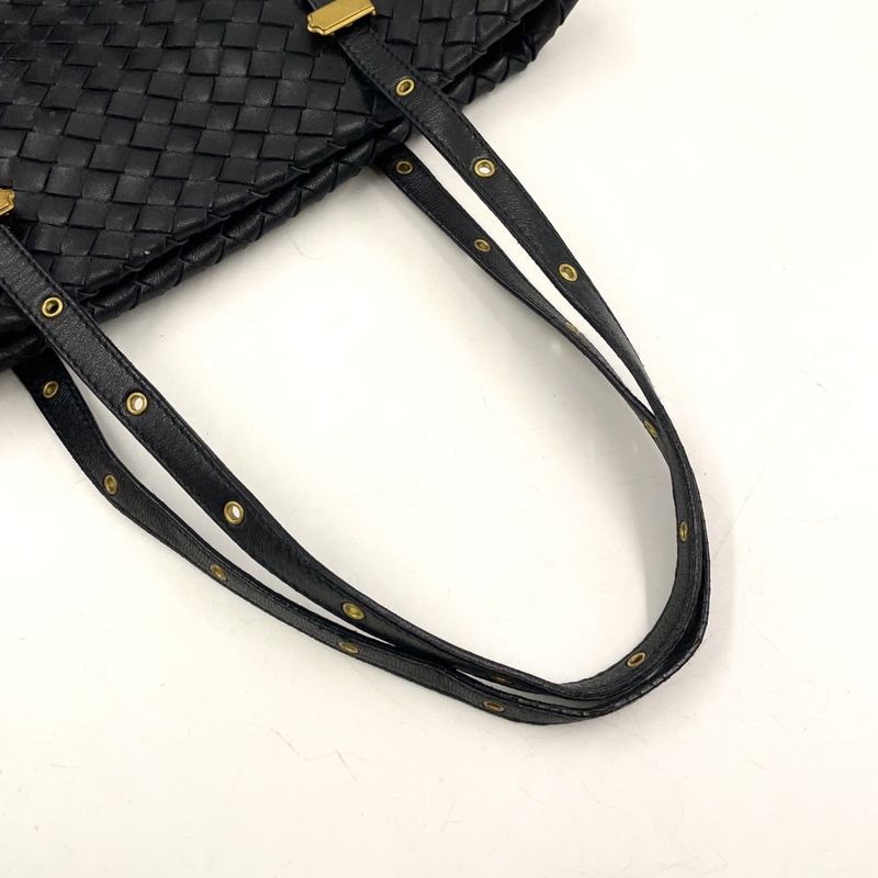 Bottega Veneta Intrecciato Leather Black Tote Bag Gold 162937
