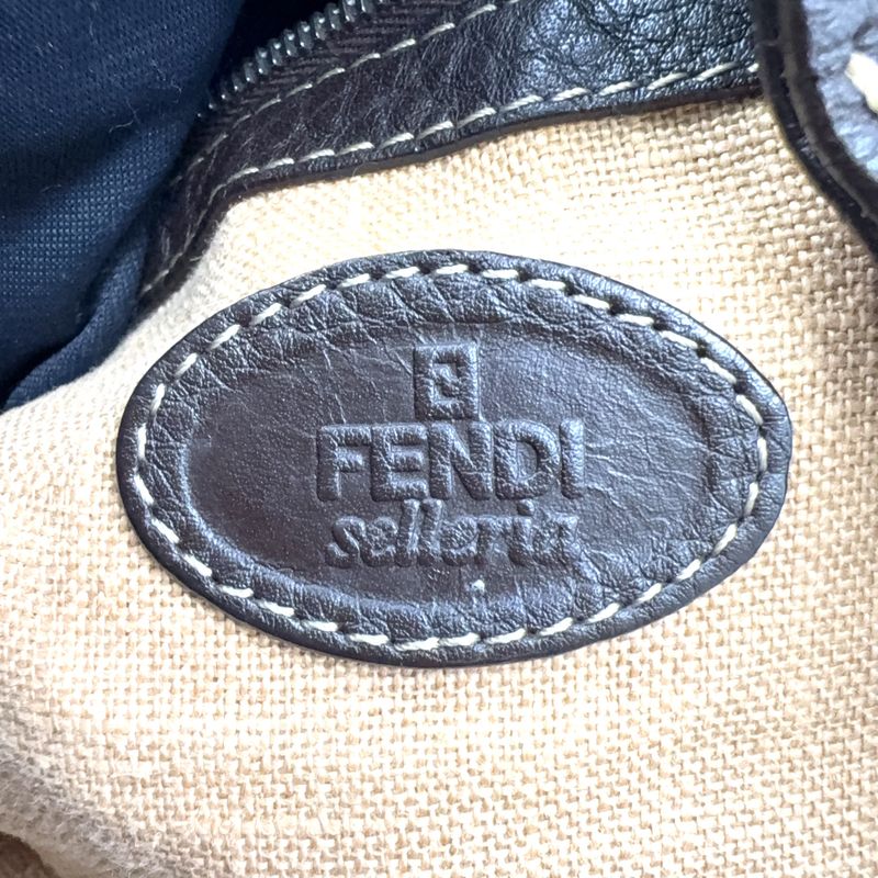 Fendi Selleria Line Leather Gold Handbag Silver- 8br489