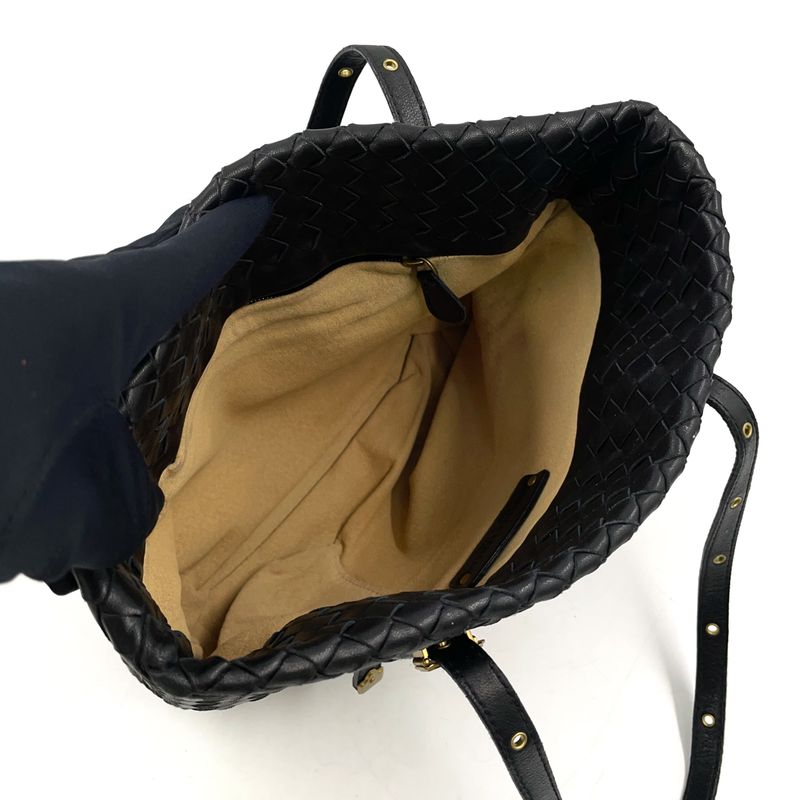 Bottega Veneta Intrecciato Leather Black Tote Bag Gold 162937
