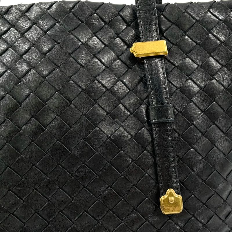 Bottega Veneta Intrecciato Leather Black Tote Bag Gold 162937