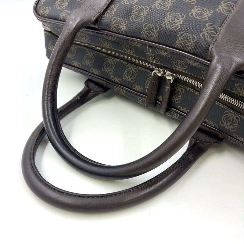 Loewe Anagram Pattern Leather Dark Brown Black Business Bag Silver
