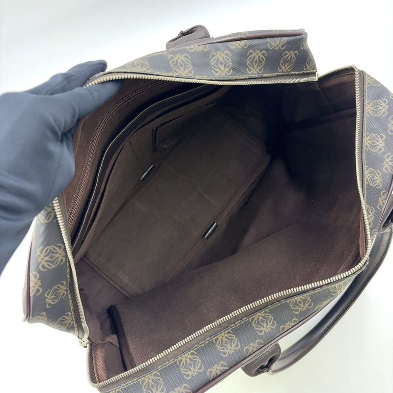 Loewe Anagram Pattern Leather Dark Brown Black Business Bag Silver