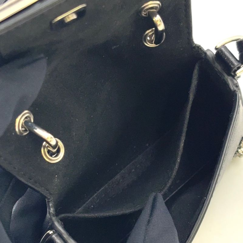 Fendi Nano Bucket Logo Charm Leather Silver-×black Shoulder Bag Silver-