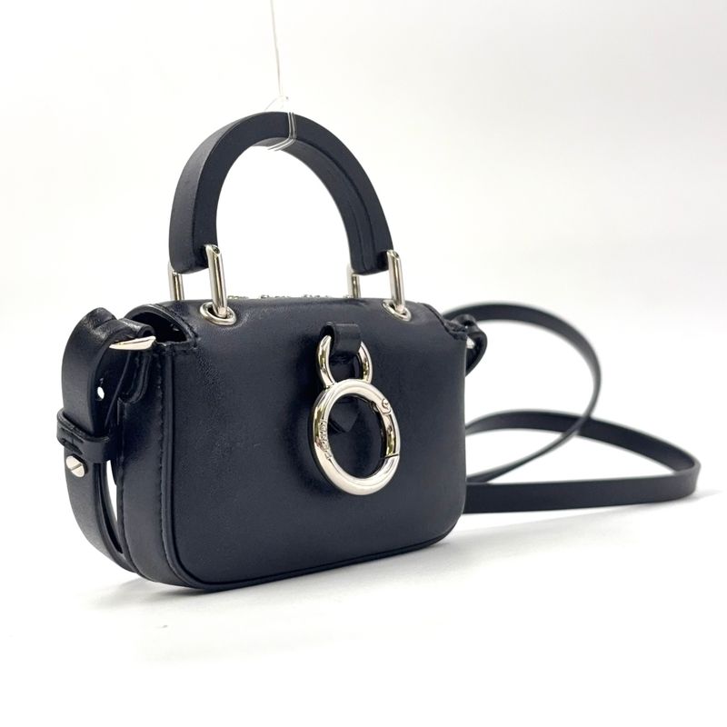 Fendi Nano Bucket Logo Charm Leather Silver-×black Shoulder Bag Silver-