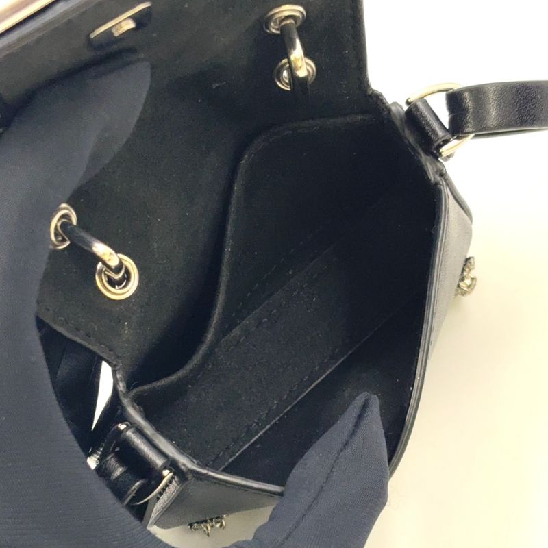 Fendi Nano Bucket Logo Charm Leather Silver-×black Shoulder Bag Silver-