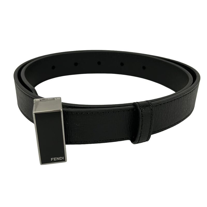 Fendi Belt 38 Black Silver Leather