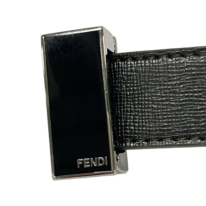 Fendi Belt 38 Black Silver Leather
