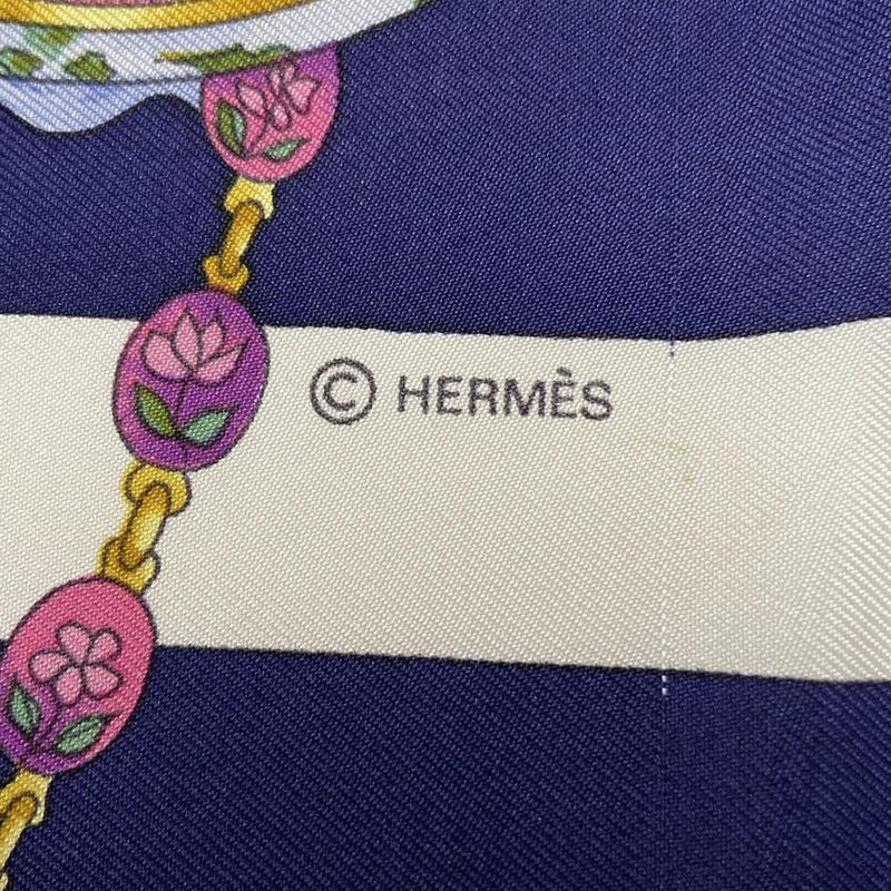 Hermes Scarf Carre 90 White Navy Multi la Ronde Des Heures Watch