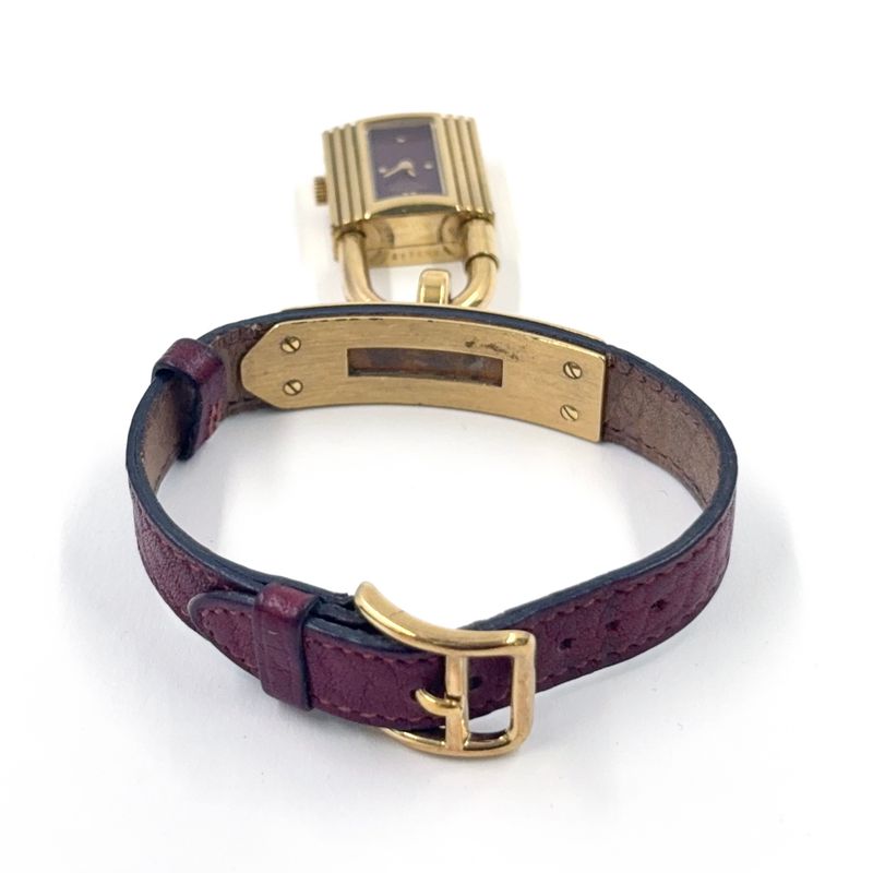 Hermes Kelly Watch Ke1.201 Chien Pan Leather Purple Gray Quartz Gold