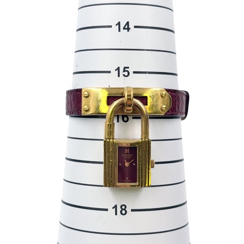 Hermes Kelly Watch Ke1.201 Chien Pan Leather Purple Gray Quartz Gold