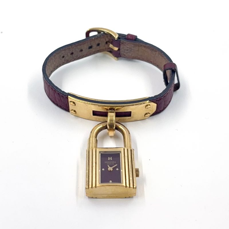 Hermes Kelly Watch Ke1.201 Chien Pan Leather Purple Gray Quartz Gold