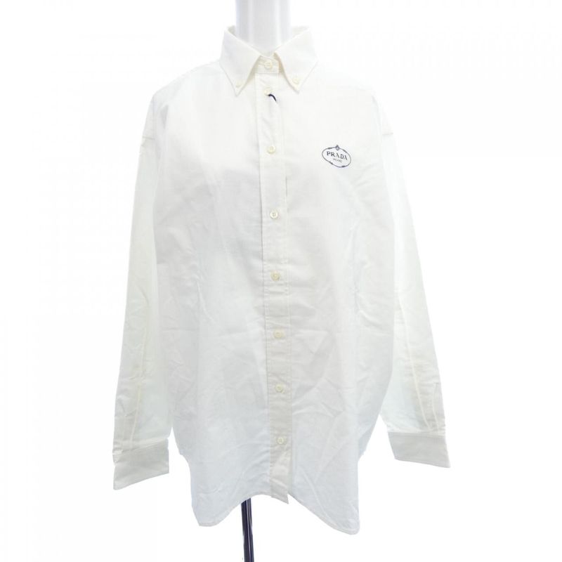 Prada Embroidered Oxford Cotton Shirt White