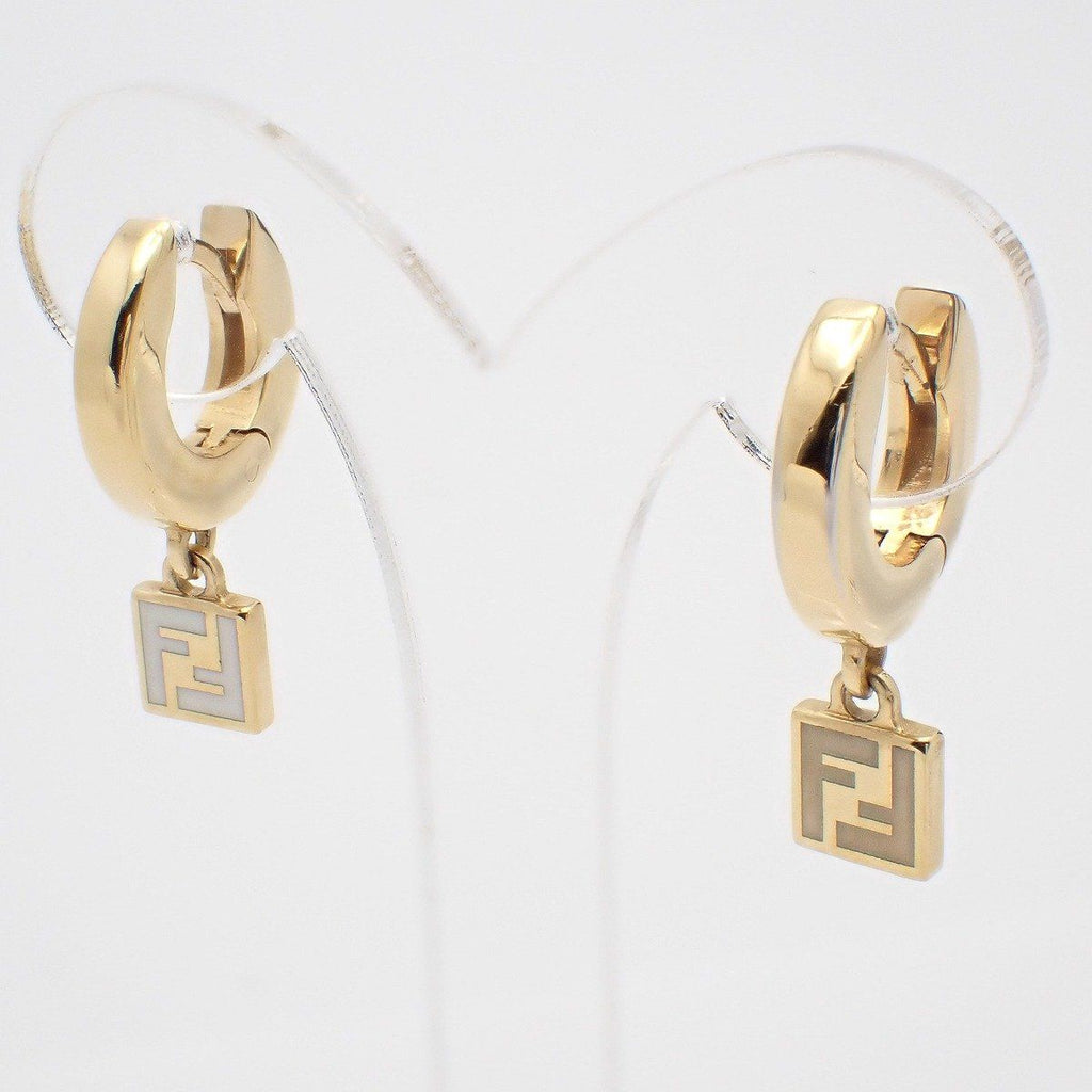 Fendi Forever Hoop Earrings Gold Color White — view 2