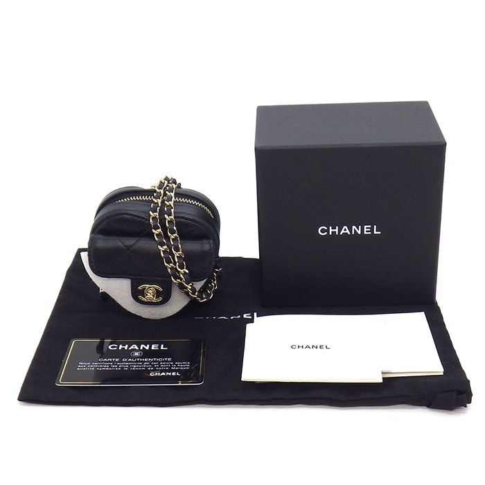 Chanel Shoulder Bag Quilted Heart Chain Mini Pouch Black Lambskin Gold