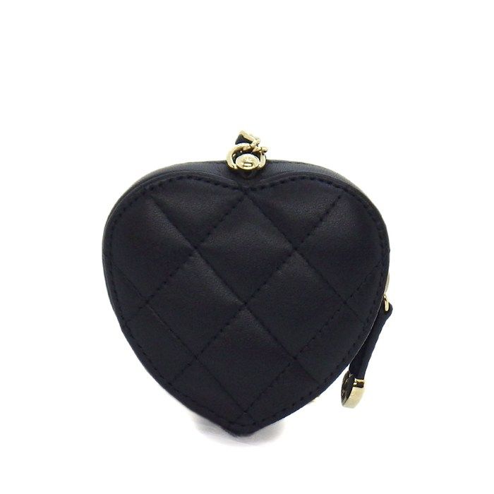 Chanel Shoulder Bag Quilted Heart Chain Mini Pouch Black Lambskin Gold