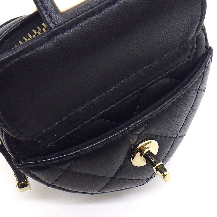 Chanel Shoulder Bag Quilted Heart Chain Mini Pouch Black Lambskin Gold