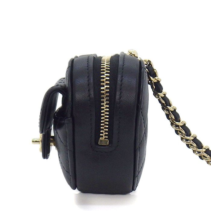 Chanel Shoulder Bag Quilted Heart Chain Mini Pouch Black Lambskin Gold