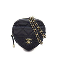 Chanel Shoulder Bag Quilted Heart Chain Mini Pouch Black Lambskin Gold