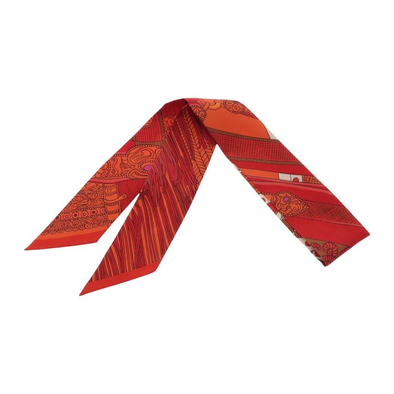 Hermes Selle de Dignitaire Dignitary's Saddle Scarf Silk Orange Red Horse