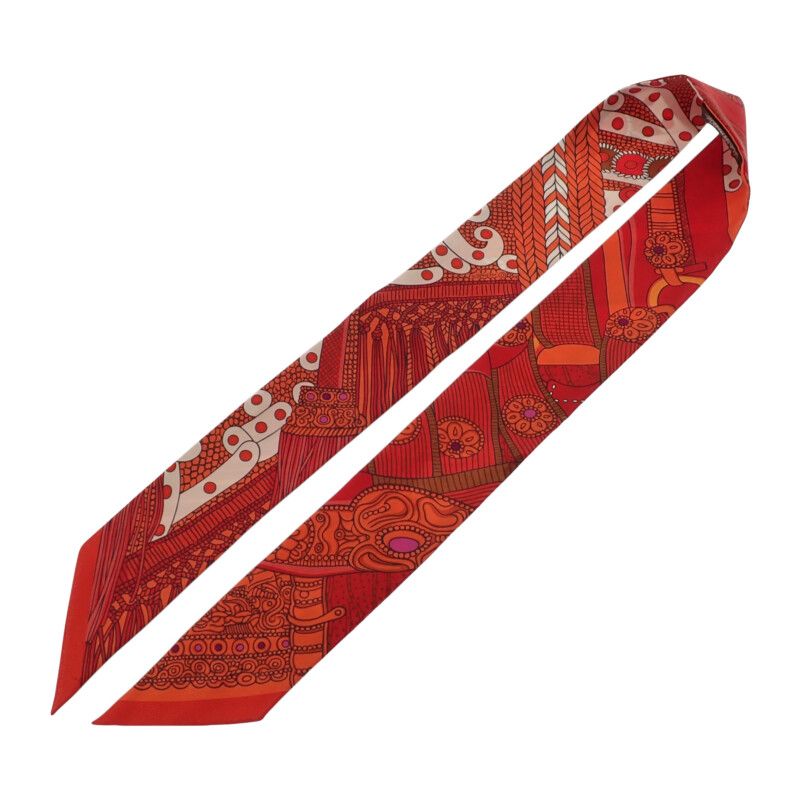Hermes Selle de Dignitaire Dignitary's Saddle Scarf Silk Orange Red Horse