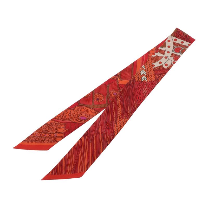 Hermes Selle de Dignitaire Dignitary's Saddle Scarf Silk Orange Red Horse