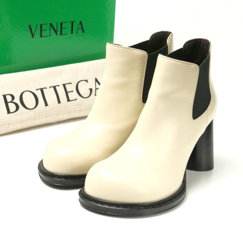 Bottega Veneta Boots 36 Side Gore Chelsea High Heel Cream Black