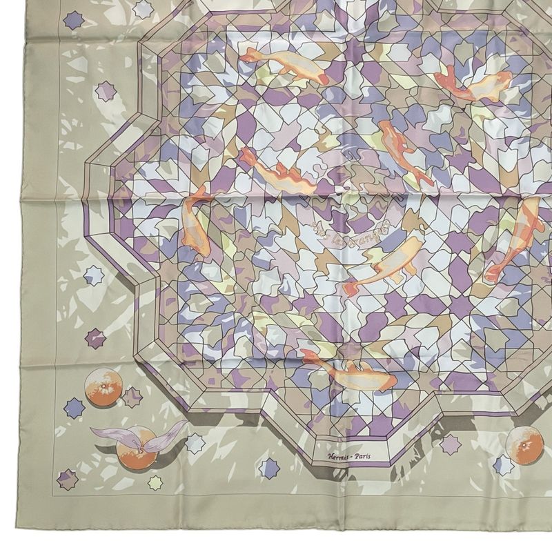 Hermes Scarf Silk Carre 90 Sous les Oranges Under the Orange Tree Beige