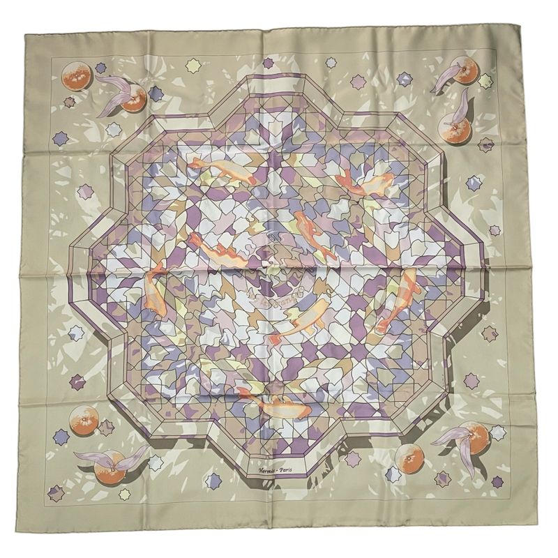 Hermes Scarf Silk Carre 90 Sous les Oranges Under the Orange Tree Beige