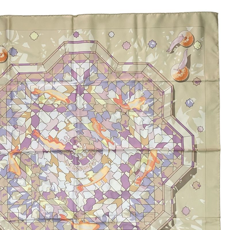 Hermes Scarf Silk Carre 90 Sous les Oranges Under the Orange Tree Beige