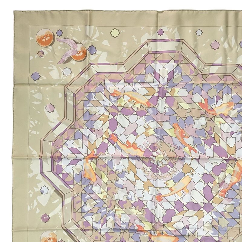 Hermes Scarf Silk Carre 90 Sous les Oranges Under the Orange Tree Beige