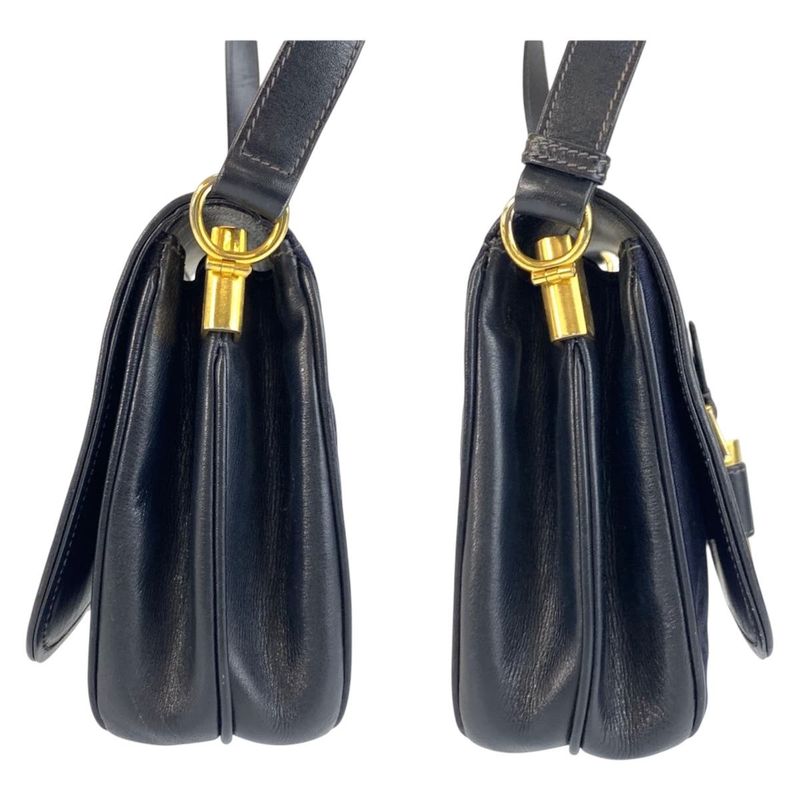 Gucci Vintage Navy Gold GG Canvas Leather Shoulder Bag Pochette