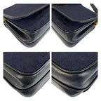Gucci Vintage Navy Gold GG Canvas Leather Shoulder Bag Pochette