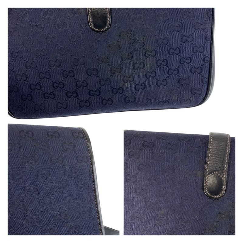 Gucci Vintage Navy Gold GG Canvas Leather Shoulder Bag Pochette