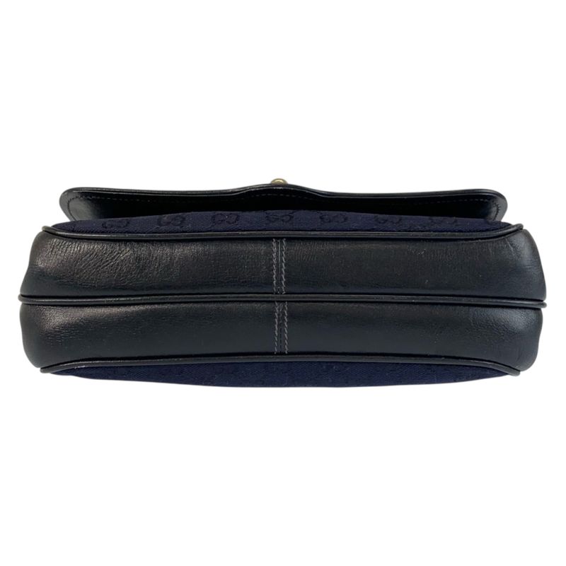 Gucci Vintage Navy Gold GG Canvas Leather Shoulder Bag Pochette