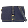 Gucci Vintage Navy Gold GG Canvas Leather Shoulder Bag Pochette