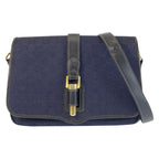 Gucci Vintage Navy Gold GG Canvas Leather Shoulder Bag Pochette