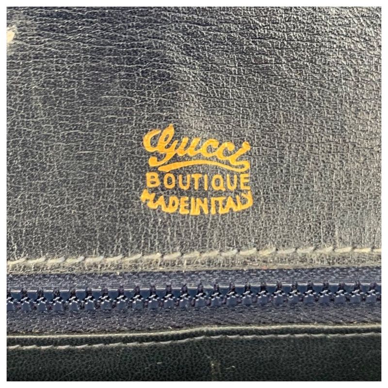 Gucci Vintage Navy Gold GG Canvas Leather Shoulder Bag Pochette