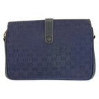 Gucci Vintage Navy Gold GG Canvas Leather Shoulder Bag Pochette