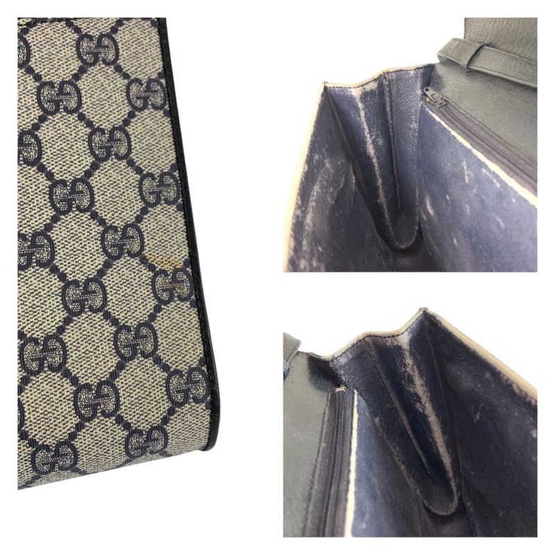 Gucci Vintage Gray Navy Gold GG Supreme Canvas Shoulder Bag Pochette