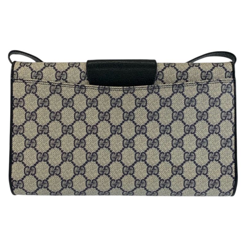 Gucci Vintage Gray Navy Gold GG Supreme Canvas Shoulder Bag Pochette